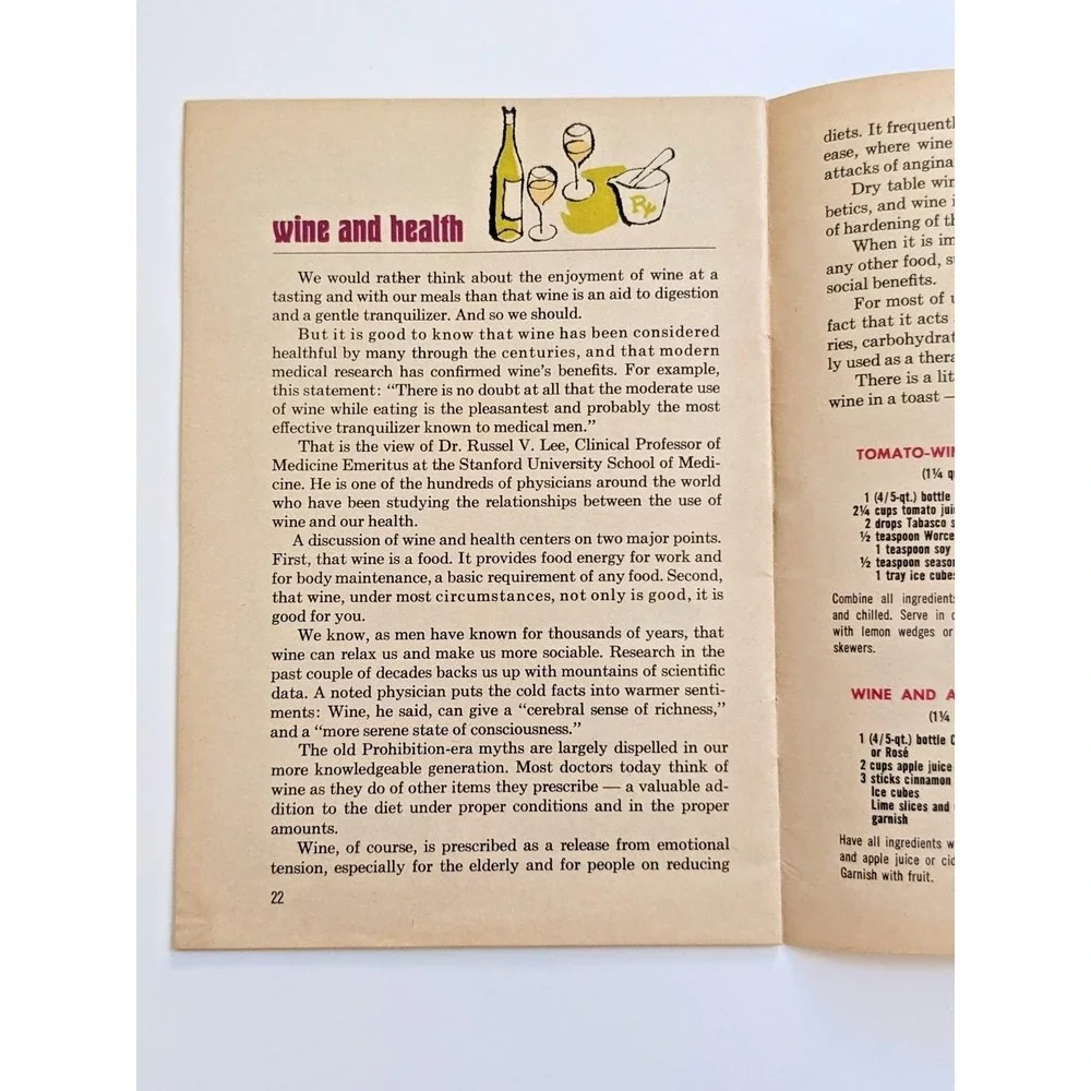 Vintage 1967 California Wine Cookery and Drinks Recipe Booklet Mid Century Bar